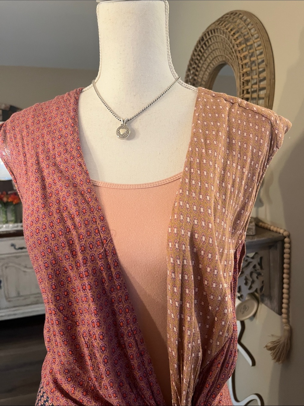 Free People Rust Multi-Pattern Knot Front Maxi Dress - Picture 5 of 8